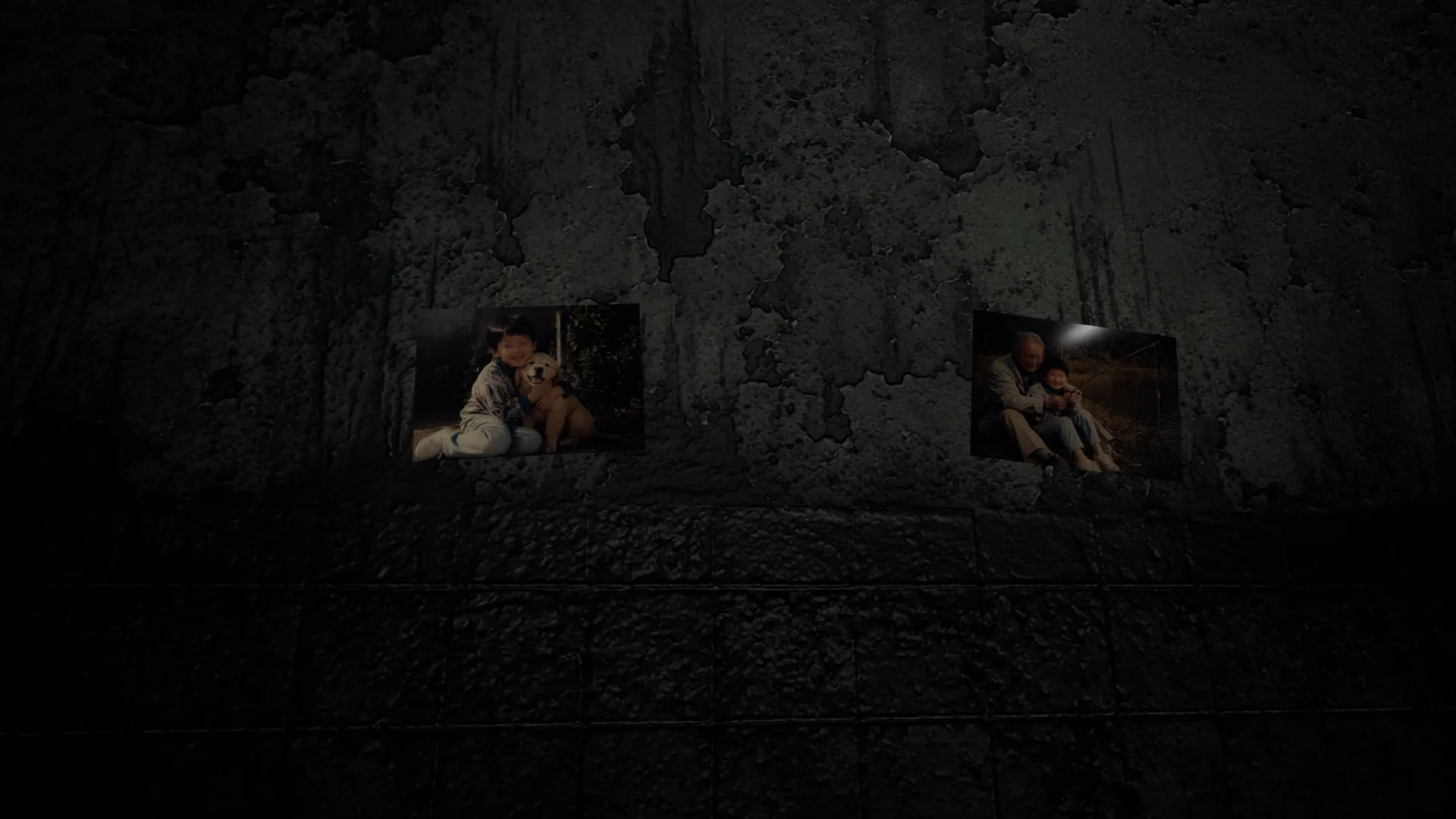 Family photos pinned to a wall
