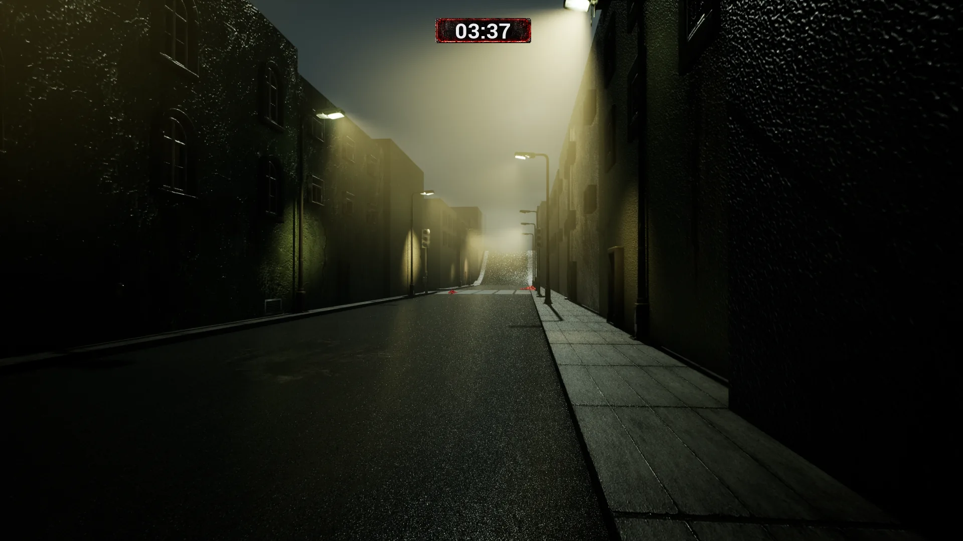 Fog-covered city street with countdown