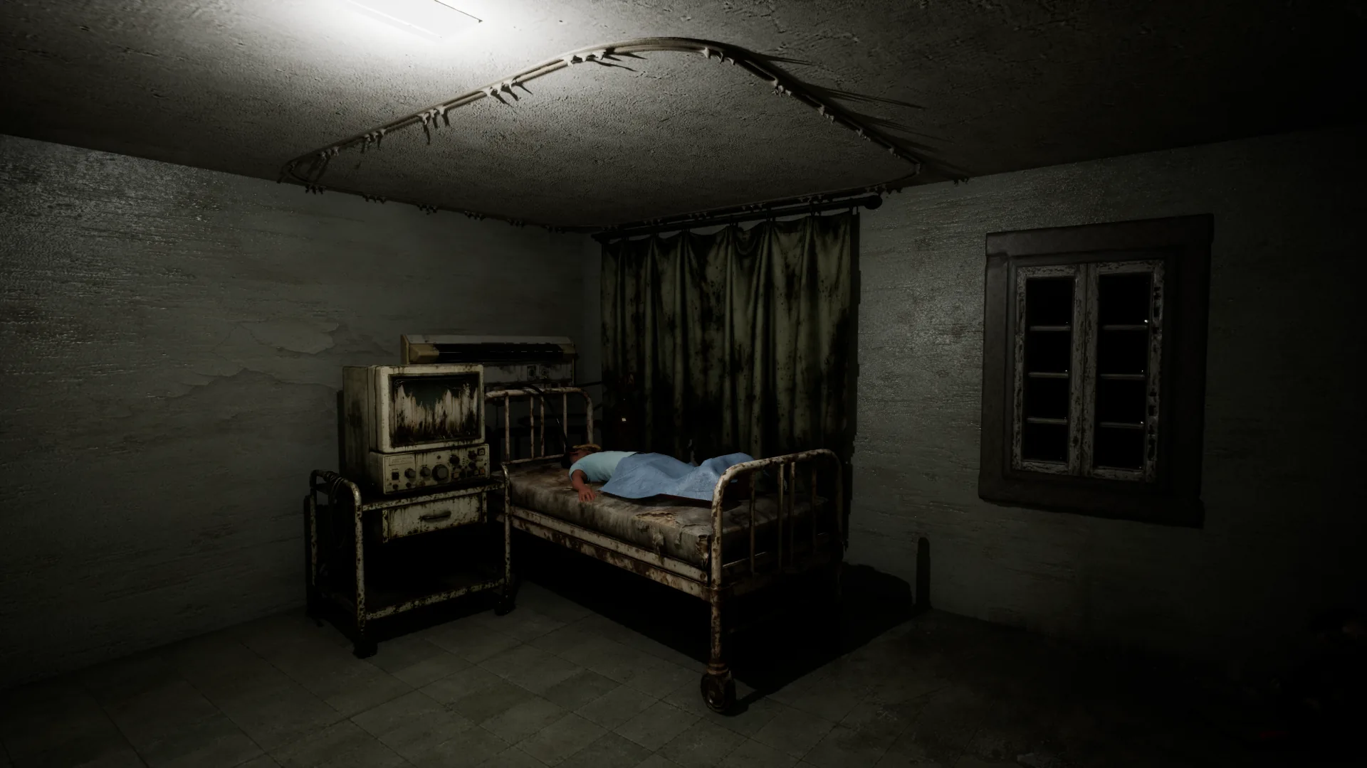 Final hospital room with a patient resting on a bed