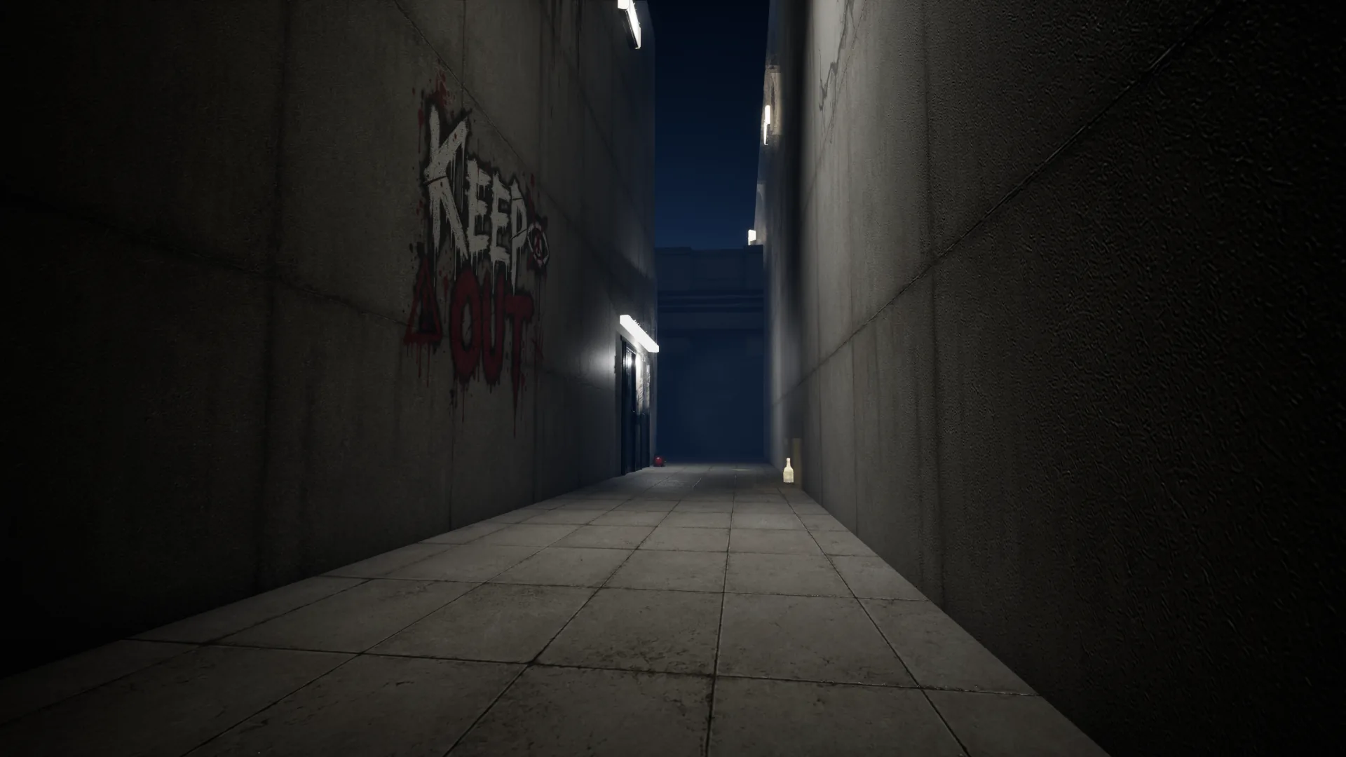 Dark corridor marked keep out