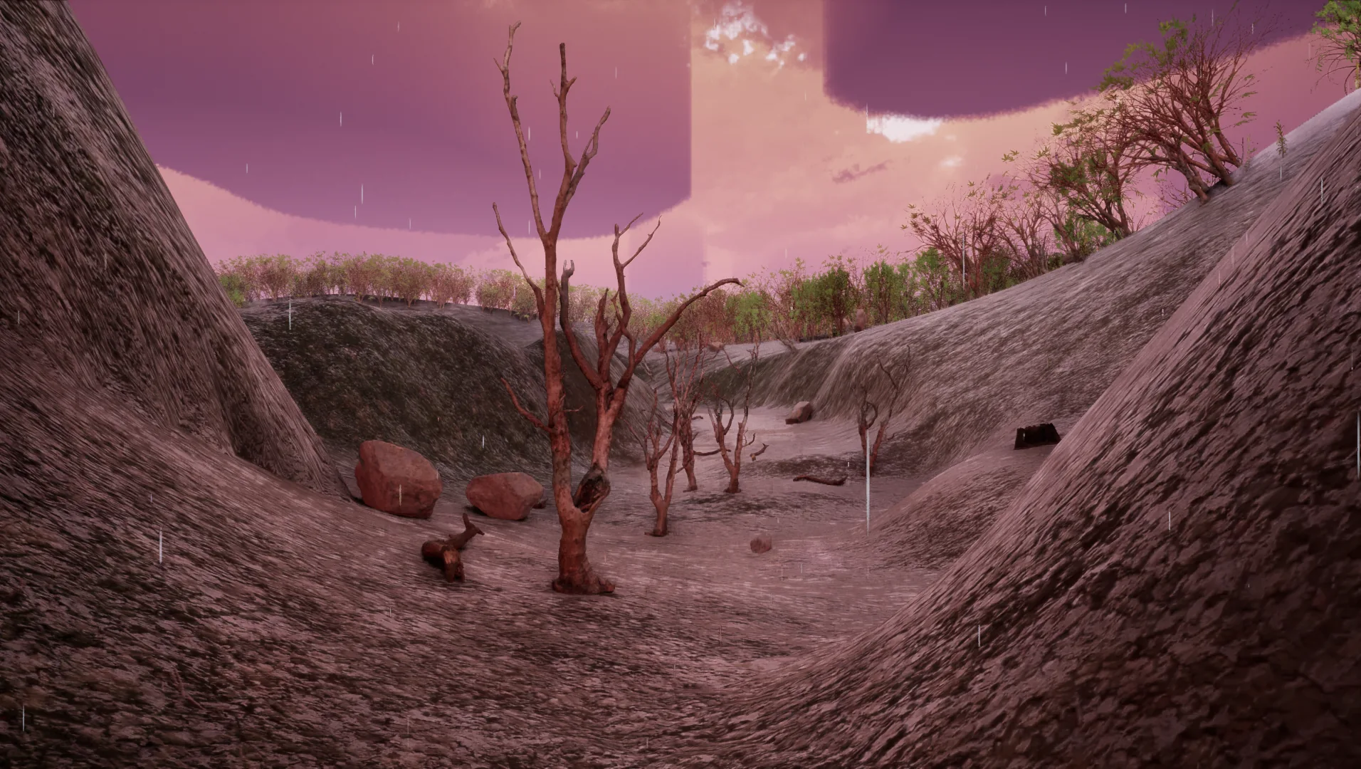 Pink-hued ravine from a memory sequence